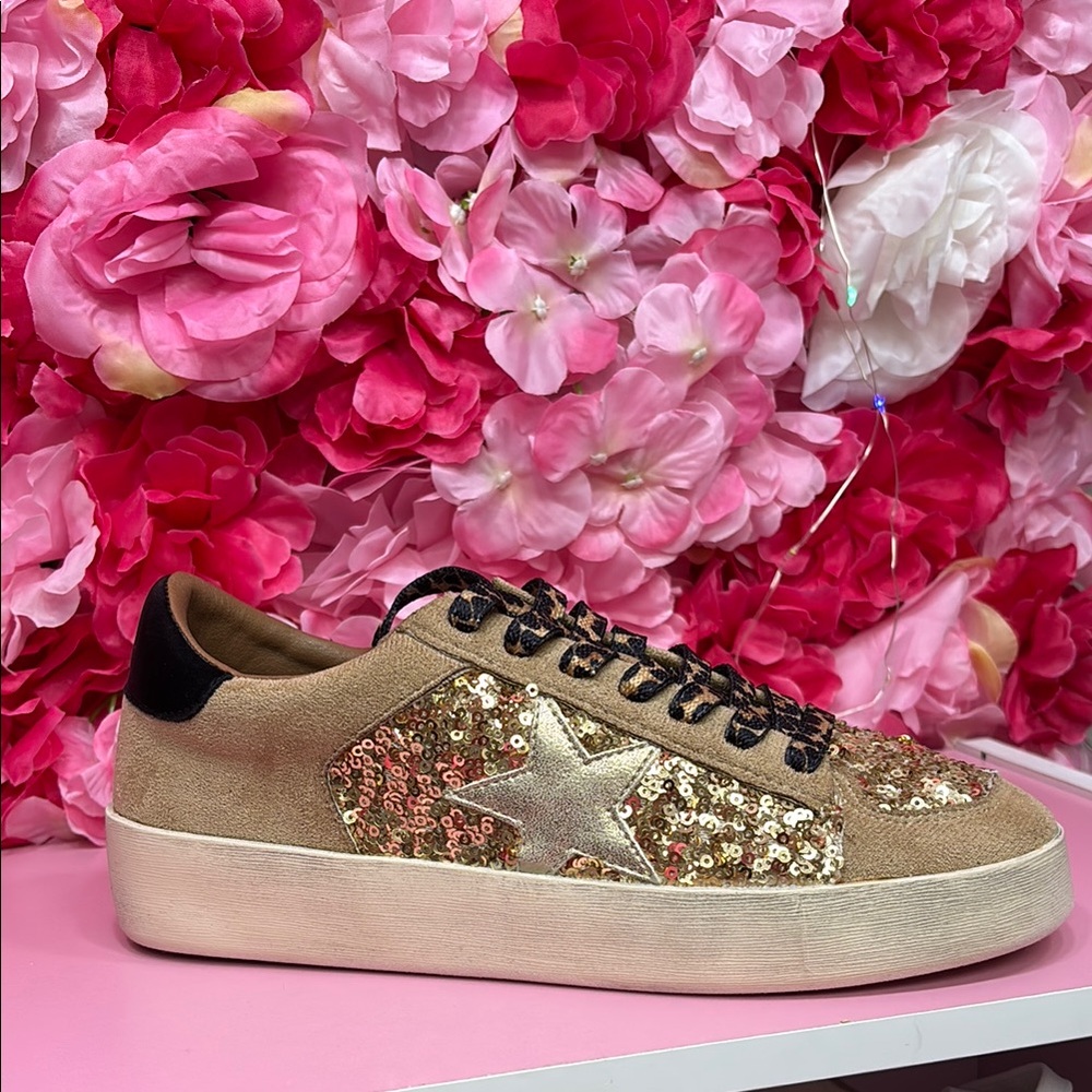 Corkys Gold Tan Sneakers with Glamorous Accents